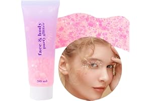 Prreal Żel brokatowy do twarzy, 50 ml, brokat, brokat, do paznokci, holograficzny puder laserowy, festiwal, brokat, jasny róż