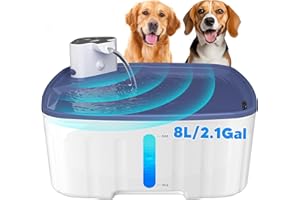 Kittyspout Fontaine a Eau pour Chien sans Fil, 8L Fontaine Chat/Grand Chien avec Détecteur de Mouvement, Fontaine pour Chiens avec Batterie 5000mAh, 5 Système de Filtration Lourd, Blanc