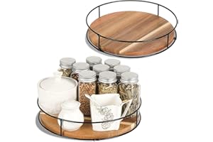 YUNXIASW Lazy Susan Portaoggetti Rotante - Portaspezie Girevole 23 cm con Maniglie e Base Antiscivolo - Piatto Girevole Porta Tutto in Bambù e Ferro Facile da Pulire - Dispense e Armadietti