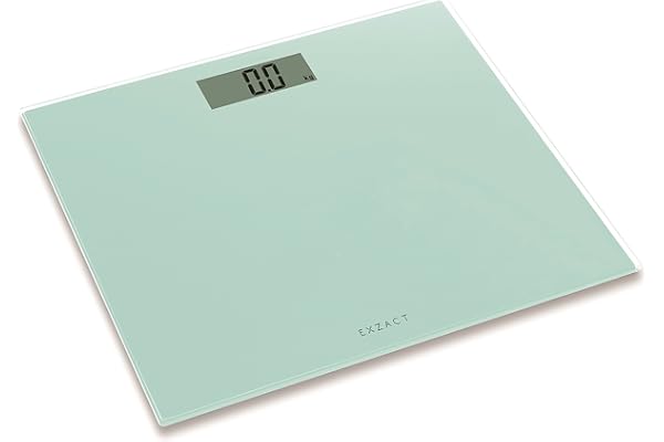 EXZACT Pèse-Personne Électronique, Balance de Salle de Bain Numérique, Design Fin de 1,7 cm, Capacité 150 kg/330 lb, Plateforme en Verre (Blanc)