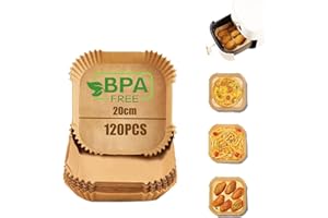 SOSINYA Air Fryer Paper Liner, 120papier Cuisson 20cm Papier De Friteuse Sans Huile, Jetable Pour Friteuse À Air Chaud Papier Sulfurisé, Papier Moule Cuisson 4.2-8L (B Style)
