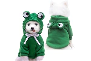 VITSOLE Bluza z kapturem dla psa, podstawowy sweter, urocza ciepła kurtka z motywem żabki, ubranie na chłodne dni dla zwierząt, strój i okrycie dla kotów, szczeniąt oraz małych i średnich psów