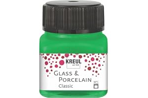 KREUL 16223 - Vidrio y Porcelana Verde clásico, en Bote de 20 ml, Pintura Brillante al Agua para Vidrio y Porcelana, de Secado rápido, Opaca