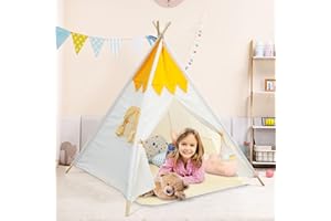 NUKIED Teepee Tenda per Bambini Tenda Indiano con Tappetino in Peluche, Tenda da Gioco Portatile Tenda da Gioco Castello Giochi per casette per Ragazzi e Ragazze