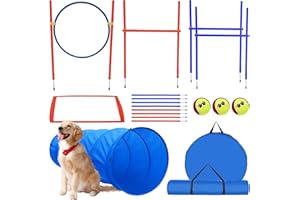 G TALECO GEAR Agility Kit d'agility pour chien, 7 pièces, équipement d'agilité, avec tunnel pour chien de 180 cm, anneau de saut réglable, 3 barres d'obstacles réglables, 8 barres de slalom