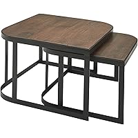 FineBuy Couchtisch 2er Set Mango Massivholz/Metall Wohnzimmertisch Dunkel | Industrial Satztisch Beistelltisch…