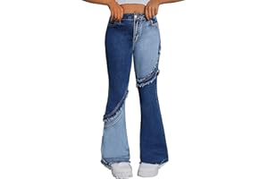 Happy Cherry Kids Girls Flared Jeans Bell Bottom Denim Pants Teens Skinny Stretch Trousers with Pocket 7-14 Years