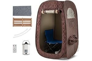 HOMASIS Dampfsauna tragbar, Heimsauna mit Dampfgenerator 3 Liter, Sauna für Zuhause mit Fernbedienung, 9 Temperaturstufen & 9 Timer, Mobiles Saunazelt mit Klappstuhl & Fußmassagegerät (Kaffee)