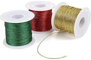 Naler Ficelle de Vacances de Noël, Bobine de Ficelles Emballage Cadeau 3 Couleurs Rouge Vert Dorée, pour DIY Artisanat Bricolage, Décoration Cadeau Etiquette Sac Objet Suspendu