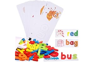 LTMMC Voice and Spelling Games, Educational Toys for 3-Year-Olds, Including a Letter Game with 28 Double-Sided Word Pattern Cognitive Cards and 52 Wooden Alphabet Blocks