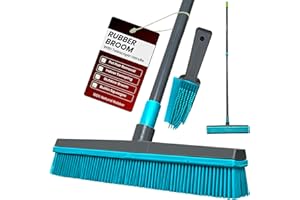MEOWN Rubber Broom with Telescopic Handle, Pet Hair Remover Broom for Carpets, Rugs & Hard Floors, Rubber Bristle Sweeping Brush for Laminate, Tile & Patio, Wet & Dry Indoor Outdoor Floor Cleaning Tool