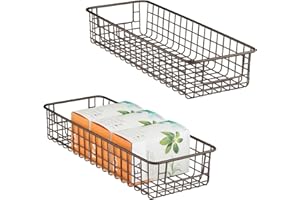 mDesign Koszyk druciany na przyprawy, żywność, do szafki, spiżarni, kuchni, łazienki – Kosz do przechowywania z uchwytami – Wielofunkcyjny koszyk metalowy – 2-pack – brąz