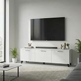 TV &Uuml;nitesi, Beyaz, Modern Tasarım, Kitaplık ve Dekoratif Eşya Depolama (Siyah Ayak 180 * 30 * 30 CM)