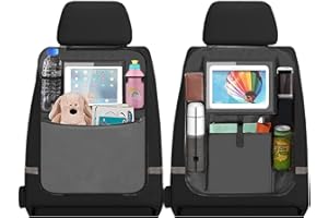 ZYBUX - Car Back Seat Organisers 2pcs, 2 Type Waterproof Kick Mats Car Organiser Seat Back Protectors with Multi Pockets Including 10" iPad Tablet Holder (GREY)