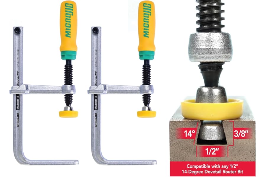 MICROJIG GRR-Ripper DVC-538K2 Match Fit Dovetail Clamps, Yellow/Green