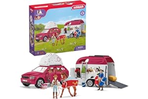 Schleich Horse Club 42535 — samochód i przyczepa na przygodę z koniem Shleich, 110 sztuk — zabawki kolekcjonerskie — zabawki dla dzieci w wieku 5 lat i starszych