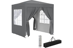 Outsunny 2 x 2 m Garden Pop Up Gazebo, Wedding Party Tent Marquee, Water Resistant Awning Canopy With Sidewalls, Windows, Carry Bag, Grey