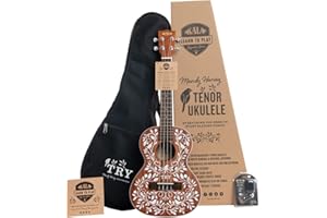 Kala Mandy Harvey Learn to Play Tenor-Ukulele Starter Kit, Satin Mahagoni - Beinhaltet Online-Lektionen, Clip-on-Tuner, gepolsterten Ukulele-Gigbag mit individuellem Artwork und Booklet (KALA-LTP-MH)
