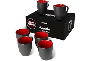 MIAMIO – Geschirr Set aus Steingut Keramik - Le Papillon Kollektion (Rot, Kaffeetassen (6x))