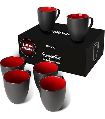 MamboCat 4er Set Linus Kaffeebecher Blau – 370 Ml, Steingut, Mit Weißem Rand, Mikrowellen- & Spülmaschinengeeignet