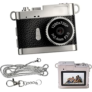 Mini Digital Camera with Filter Modes, 1280x720 HD Video, Flashlight & Keychain – Portable Cute Vlogging Camera for Travel, Gifts & Fun (Matte Black)