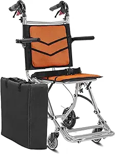 KosmoCare Styler Plus Premium Imported Ultra Lightweight Transporter Wheelchair With Bag and - Crest Series-Orange