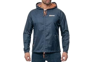 Geographical Norway Męska kurtka wiatrówka z kapturem i ściągaczem, na kemping, wędrówki, szybkoschnący materiał