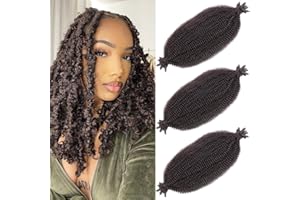 Leeven 16 Inch Springy Twist Hair for Afro Marley Locs 3 Packs Afro Kinky Curly Marley Braiding Hair Extensions Pre Separated Popping Spring Twist Crochet Hair for Distressed Locs /4#