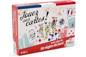 LA DUCALE Ducale, Le Jeu français - Coffret 50 Règles De Jeux - 2x54 Cartes, 100 jetons, livret de 50 - à Jouer en Famille ou Entre Amis, Bleu,rouge