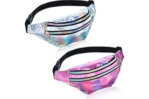 Gosure Holographic Waist Bag 2 Pack Bumbag Waist Bag,Running Waist Fanny Pack for Men Women, Adjustable Belt Waist Packs for Rave Sport Hiking Travel (08 Silver, Pink)