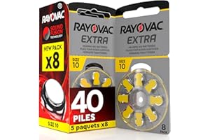UDIVITA 40 Piles pour appareils auditifs Rayovac Extra 10. - 5 Ampoules de 8 Piles