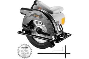 Circular Saw 1200W: DEKOPRO High-Power Saw with 185mm 24T Blade, 4800 RPM, Max Cut Depth 65mm (90°), 43mm (45°), Heavy-Duty Steel Base, Includes Guide Rai, Power Saw for Wood, PVC