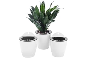 ORIMERC 3 Pack Self Watering Plant Pots Wall Hanging Basket Over Fence Planters Vertical Garden Hang Plastic Container Indoor Outdoor for Plants Flowers Succulent Living Herbs Holder White Small