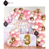 Bkmc Kızlar İ&ccedil;in Pembe Krali&ccedil;e Ta&ccedil;lı L&Uuml;KS 3 Yaş Doğum G&uuml;n&uuml; Parti S&uuml;s&uuml; İYİKİ DOĞDUN bmcNM863