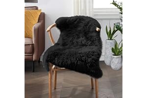 JXLOULAN Faux Lammfell Schaffell Teppich Schwarz 50x80 cm, Longhair Flauschiger Teppiche Wohnzimmer Deko Weicher Fell Carpet für Stühle Sofa Schlafzimmer Kinderzimmer
