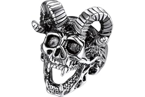 Bandmax Baphomet Rings for Men Women Satanic Goat Head Rings Stainless Steel Devil Ring Vintage Retro Biker Rings Evil Gothic Jewelry