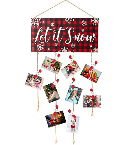 Cinnvoice Christmas Card Holder With Lights - Wooden Merry Christmas Sign, Photo Display Frame With Clips For Wall Decor