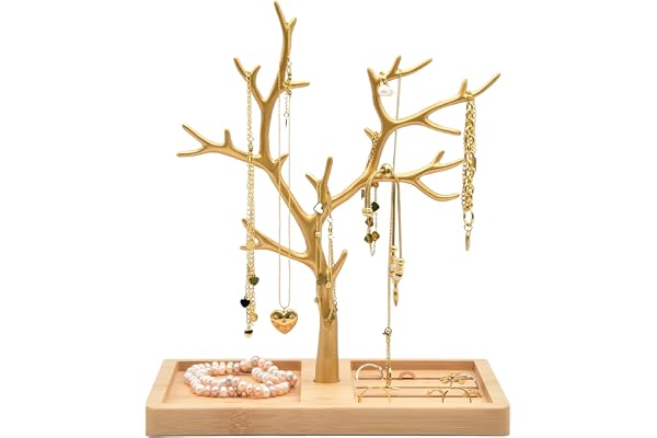 Galeara design Arbre à Bijoux - Porte-Bijoux - Presentoir a Bijoux Rangement Collier Bracelet Bague Boucle d'oreille (Furo Bambou Or)