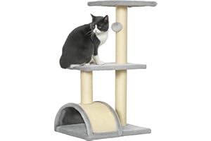 PawHut Cat Tree Tower for Indoor Cats, 72cm Climbing Activity Centre w/Sisal Scratching Post, Pad, Arc Perch, Hanging Ball, Toy - Light Grey