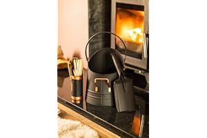 MARCO PAUL INTERIORS Marco Paul Heavy Duty Fireplace Coal Scuttle Bucket Shovel & Match Storage Box Fireplace Accessories Ash Bucket Wood Log Burner Fireside Fuel Store Metal Pit Coal Storage Bin Black & Bronze Metal Bin