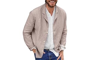 Beokeuioe Chaqueta Deportiva Sakko Hombre Casual Blazer Verano Traje de Lino Abrigo de un solo pecho Ajuste Holgado Botón Formal Traje de Negocios Chaquetas Adecuado para Fiesta