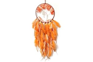 Donko Dream Catchers Orange Feather Dream Catcher with Crystal Stone Tree of Life Dream Catcher for Adult Bedroom Wall Decor Wall Hanging Ornaments Crafts