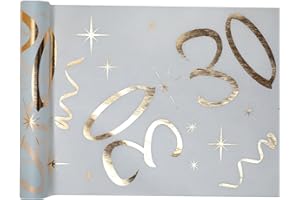 SANTEX Bieżnik na stół biało-złoty, 30 lat, 30 cm x 5 m, materiał dekoracyjny, baner