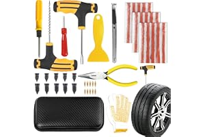 45pcs Tire Repair Kit, Tyre Patch Repair Kit Quick Fix Puncture Plug Flat Patch Heavy Duty Tire Plug Tool Professional Tyre Repair Emergency Set for Bicycle Car Motorcycle Truck Tractor Jeep