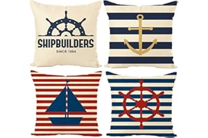 MIULEE zestaw 4 kwadratowych, dekoracyjnych, morskich poszewek na poduszki z lnu, na sofę, kanapę, łóżko, do salonu, z niewidocznym zamkiem, 45 x 45 cm