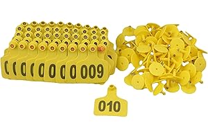 BQLZR 100 Number Tags and ，Eartags 1-100 Number Plastic Large Livestock Ear Tag for Cow Cattle Pack of 100