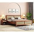 Bedosoft Furniture Wooden Queen Size Bed Without Storage - Solid Wood Queen Cot - 12 Month Warranty - Stylish Bedroom Furniture(Queen, Aelina, Honey Finish)