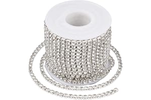 Craftdady Catena in ottone con strass da 4 mm, 9,1 m, con strass trasparenti, per cucito, frangia e creazione di gioielli, fondo argento