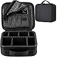 LACOPINE Travel Professional Makeup Case Organizer Bag/Travel Pouch For Women Portable Artist Storage Makeup Brush Bag With Adjustable Dividers (Black, 10 Inch (1 Layer))