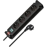 Brennenstuhl Bremounta Power Strip with 4 Outlets for Installation and Fixing (1.5 m Cable, Mountable, with Switch) Black